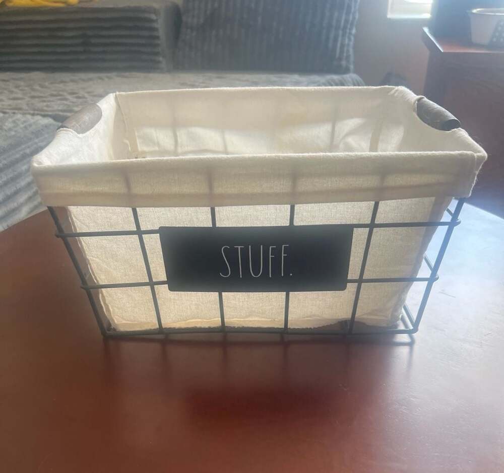Rae Dunn by Design Styles Stuff Wire Storage Basket with Fabric Liner